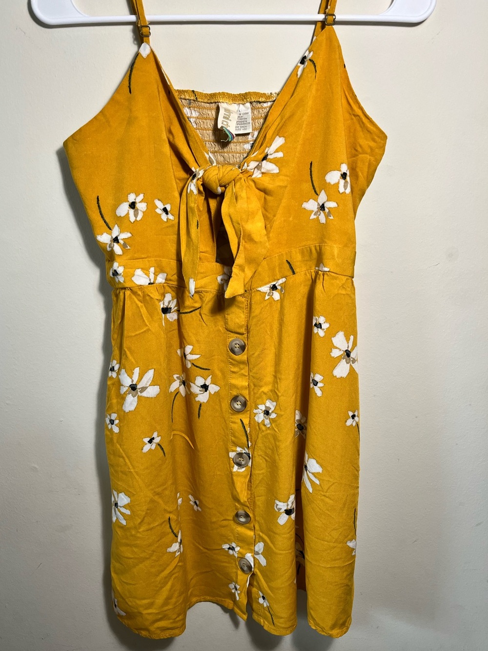 Tie-Front Floral Mini Dress in Mustard Yellow